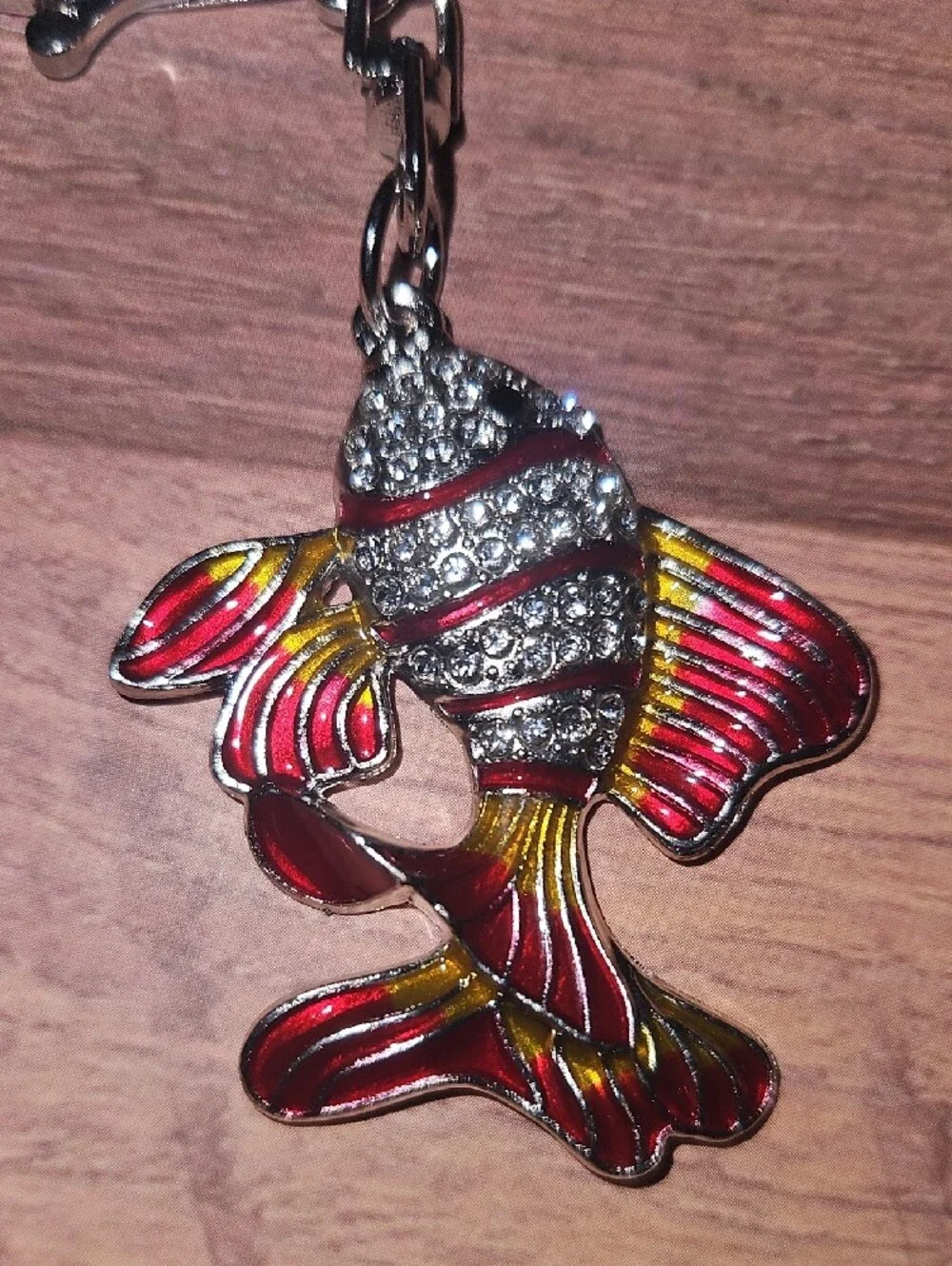 Rhinestone Red Enamel Fish Keychain Charms Nwt